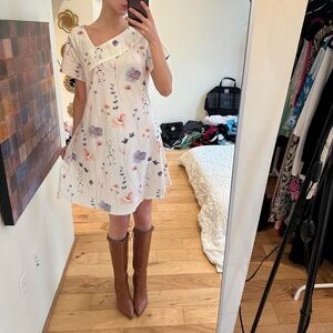 Chic Floral Midi Dress in White and pink